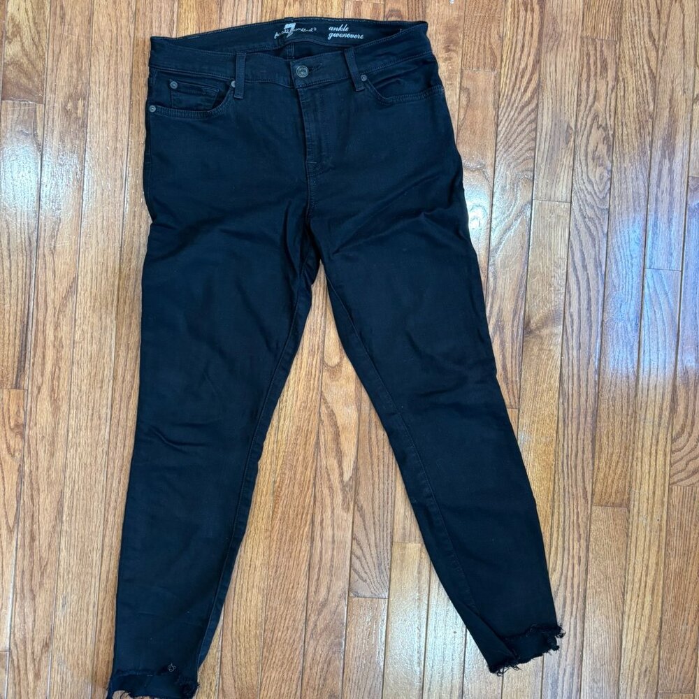 7 For All Mankind Ankle Gwenevere Frayed Black